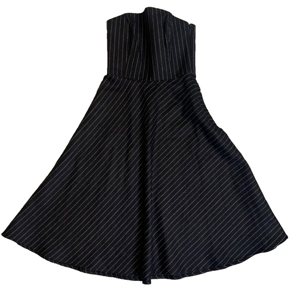 Banana Republic Dress Womens 2 Black White Striped Wool Fit & Flare Strapless - Picture 6 of 14